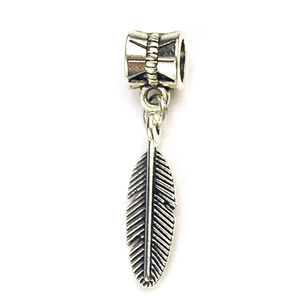 Free Shipping Women Jewelry Alloy Bead Charms European Feather Pendant Fit Pandora Bracelets Bangles YW15538