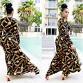Sexy design golden chain print femme vestidos women summer dress riche robe african clothing maxi long
