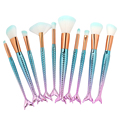 1 10 11Pcs Mermaid Shaped Makeup Big Fan Brush Set Fish Scale Foundation Powder Eyeshadow Contour