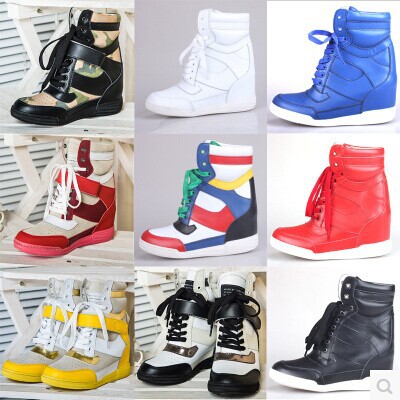Free Shipping 2014 new high top leisure shoes for women original multicolor wedge high heel women