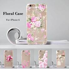 New Luxury Fashion Floral Painted 3D Relief Transparent sFor iPhone 6 iPhone6 4.7 Case For iPhone 6 Flower Phone Case Cover