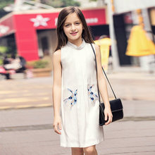 Dress Girls Dresses Linen Embroidery 2016 Spring And Summer Children’s Clothes Lovely Princess Girls Dresses Holiday Party