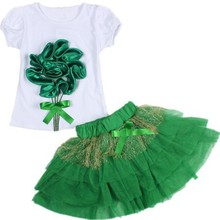 Casual clothing set 2 pieces T shirts short skirts with red flower outerwear and outdoor for
