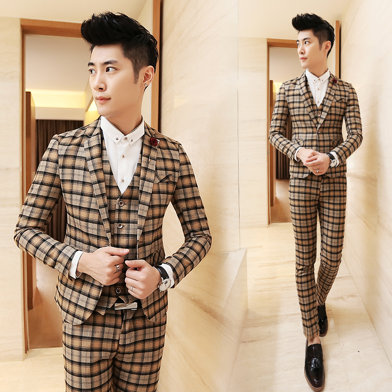 2015 autumn and winter influx of male fashion Korean Slim plaid jacket men s casual business