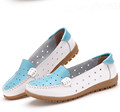 Summer style leather perforated hollow out sandals shoes single shoes loafer leather casual shoes with flat