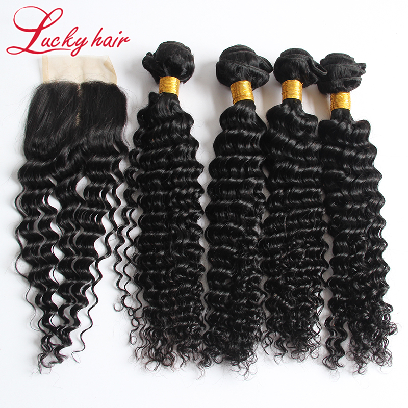 Ms.lula Hair Bundles With Closure Brazilian Virgin Hair Deep Wave 4 Bundles With Closure Brazilian Loose Deep With Closure Curly