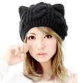 Cat Ears Hemp Flowers Knitted Hat