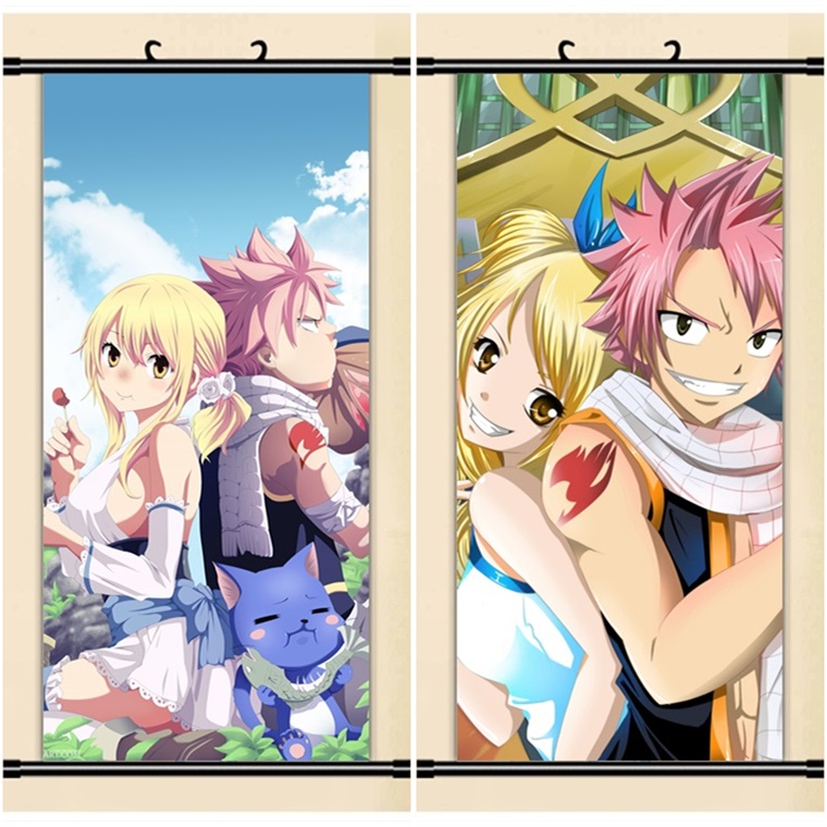 45X95CM Mashima Hiro FAIRY TAIL lucy heartfilia-natsu cartoon art anime wall picture mural scroll cloth canvas painting poster