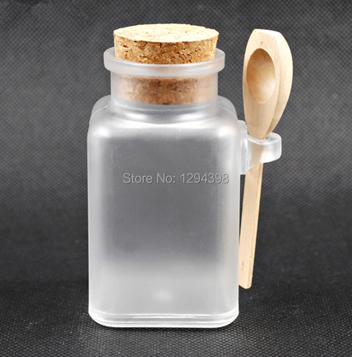 10Pcs Square Bath Salt Containers With Wooden Spoon, Powder Plastic