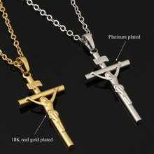 Cross Necklace Women Men Jewelry Wholesale Trendy 2 Colors Platinum 18K Real Gold Plated INRI Crucifix