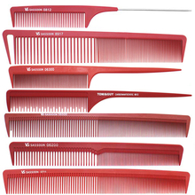 Hot Selling 7 pcs Red Hair Cut Comb Set, Professional Salon Hairstyling Comb In Different Design, Hairdressing Carbon Comb V-94