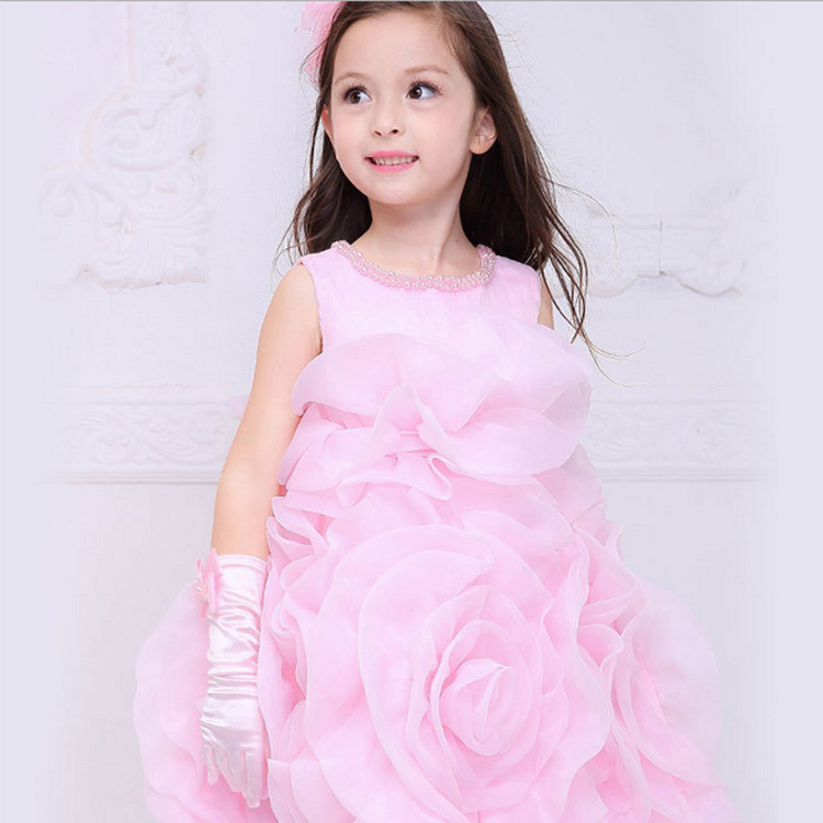 Girls Dress Children s Princess Dresses 3D Roses Three Quarter Wedding Kids Dress for Girl 2016