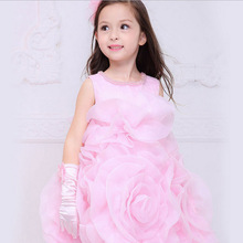 Girls Dress Children s Princess Dresses 3D Roses Three Quarter Wedding Kids Dress for Girl 2016