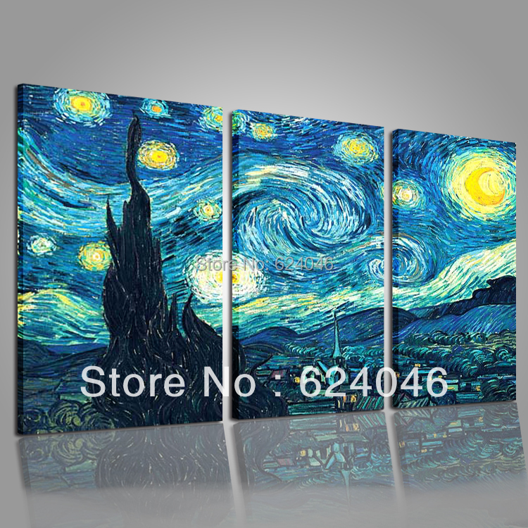 Picture Home Decoration Framed Large Canvas Cheap 3 Piece Wall Art For Prints Van Gogh ...