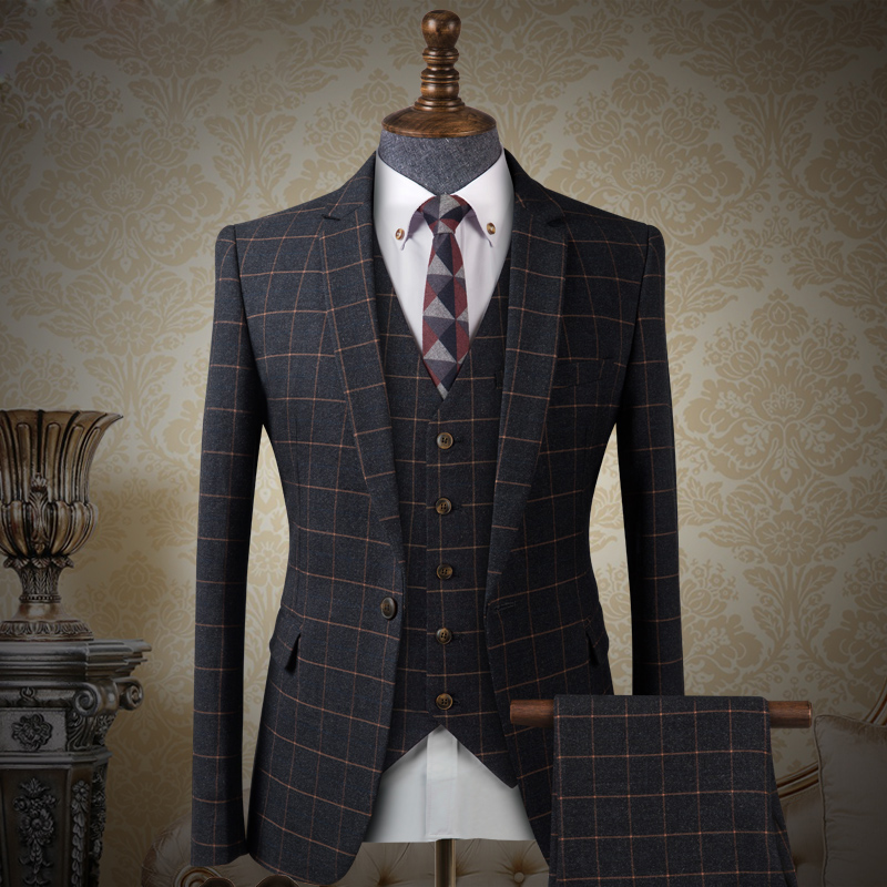 Top Sale 3 piece font b Plaid b font Mens Prince Suits Party Costume