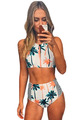 Retro Beach Swimsuit Bathing Suit Swimsuit Low Waist Bikini Swimwear Palm Tree Printed Stripe Tankini Crop
