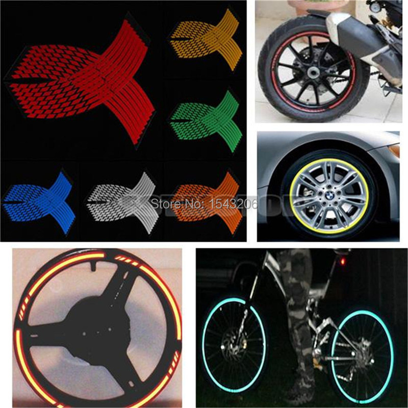 16 Strips Wheel Sticker Reflective Rim Stripe Tape Bike Motorcycle Car 16 17 18inch