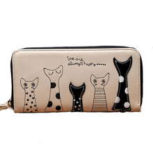 2015 New Ladies Purses In Europe And America Long Wallet Female Cards Holders Cartoon Cat PU