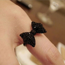 Fashion Vintage Cute Black Rhinestone Butterfly Bow Rings Jewelry Hot Selling Accessories For Women Wholesale 2016