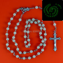 Glow in dark Rosary Beads INRI JESUS Cross Crucifix Pendant Necklace Catholic Fashion Religious jewelry Wholesale