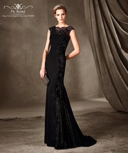 Elegant Women Long Black Mermaid Prom Dress Abiye Gece Elbisesi Lace Formal Dresses 2016 Muslim Evening Dress