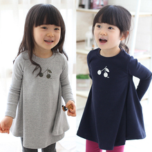 Free shipping 2016 100% cotton Baby Girl T shirt Dress Kids long sleeve dresses kids princess t shirt children’s blouse