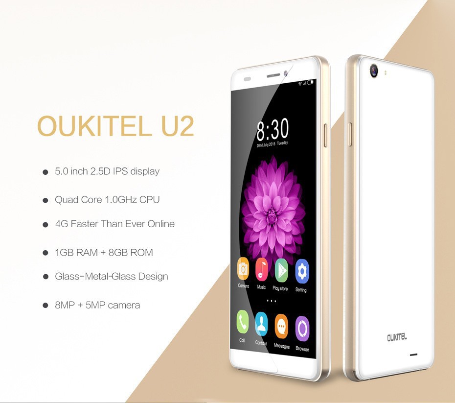 OUKITEL U2 Smartphone Double Glass 4G LTE MTK6735 64bit Quad Core 5 0 Inch IPS 1GB