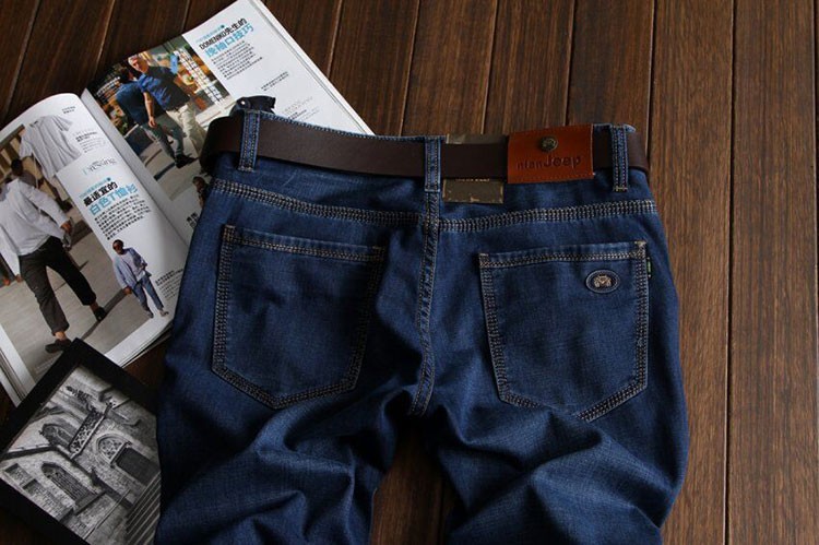 2015 Blue Autumn Mens Jeans Formal Blue Loose Long Small Elastic Straight Jeans Male Pant Famous Plus Size NIAN JEEP 30~42 7923 (25)