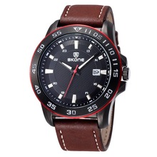 Moda hombre reloj SKONE con calendario fecha importado de japón movimiento de cuarzo de cuero esmerilado hombre reloj de pulsera tres números diales