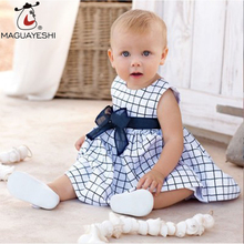 Summer Children Clothing Cute Baby Girls Dress Sleeveless Plaid Kids Dresses Wtih Bow Tie For Girls Birthday Disfraz Infantil