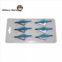 6pcs/pack Military 100 Grain 3 Fixed Blades 2” Cutting Steel Archery Arrowhead Broadhead Hunting Arrow Fit Compound Bow Blue