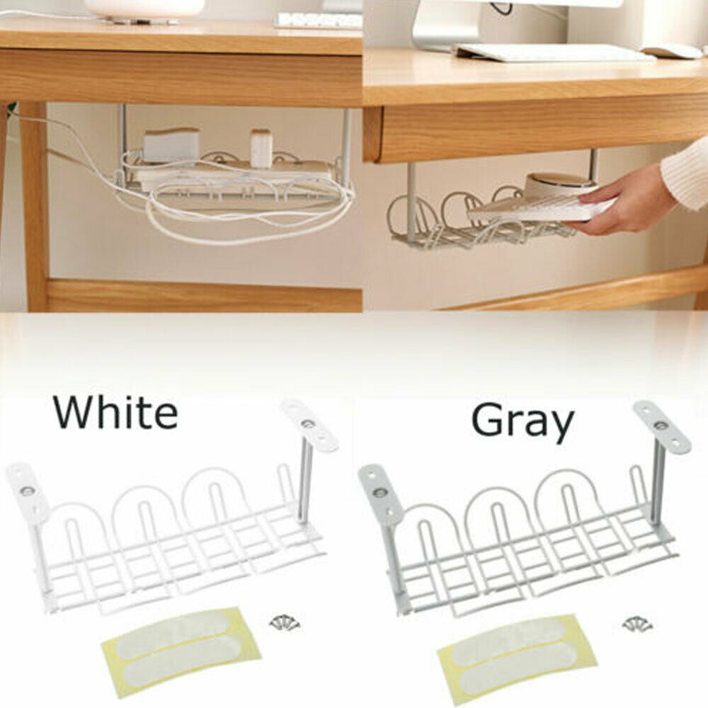 Acreny bajo Escritorio Organizaci/ón de Cables Bandeja Organizador para Cable Cargador Plugs Blanco