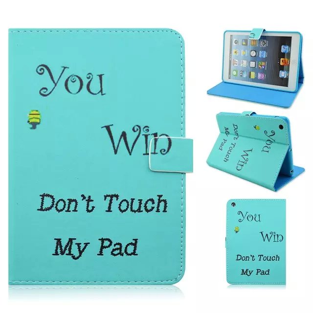 You win Don't touch my pad pattern PU Leather Folio Flipstand with blue