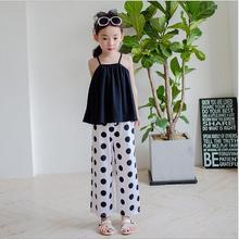 Korean Style Babies Summer Casual Outfits 2016 Baby Girl Cotton Vest With Polka Dots Pant Children’s Sets