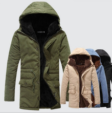 New 2015 Men Autumn/Winter outdoor hooded Down parka Mid-long thicken fleece jacket coat overcoat Outwear jackets men’s clothing