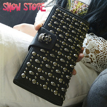 SNOW STORE 2016 fashion new high-end Punk Skull purse women’s men’s Long Wallet women’s leather bag women’s handbags clutches