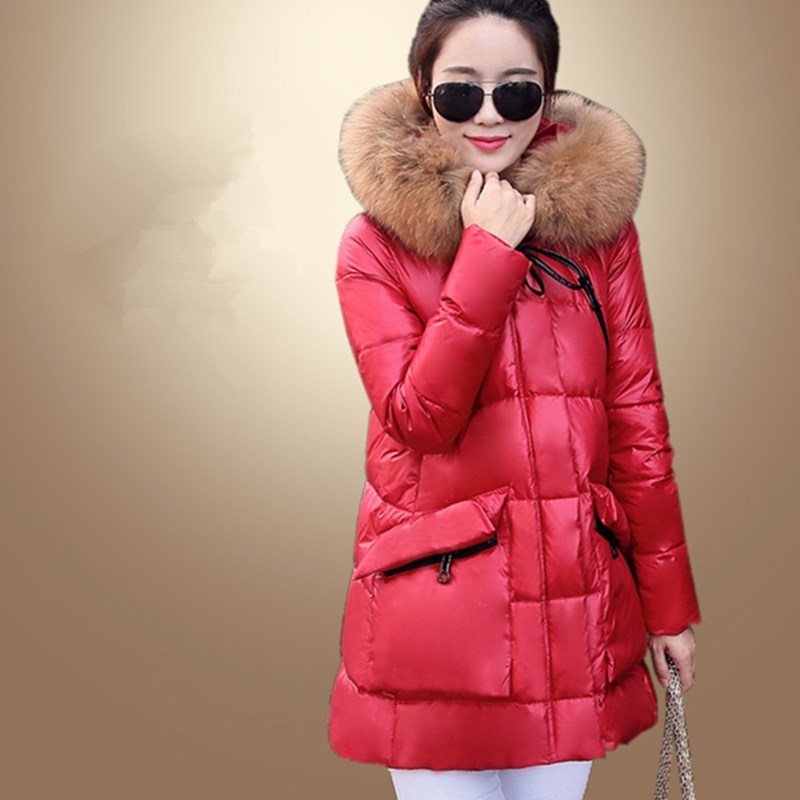 Pregnant middle-aged mom really raccoon Nagymaros collar down jacket women XL thick and long sections L0010