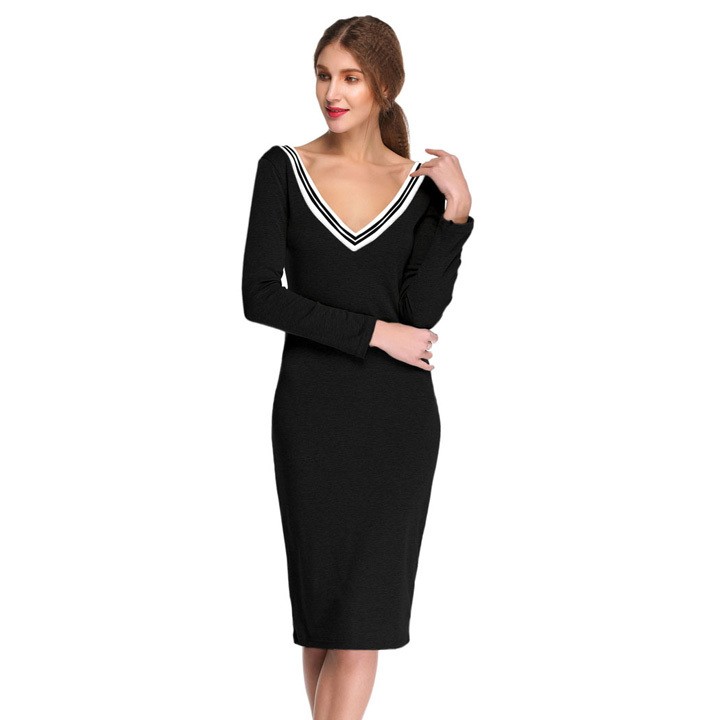 2015-Fashion-Long-Sleeve-V-neck-Dress-Sexy-Stretch-Bodycon-Dress-22 (2)