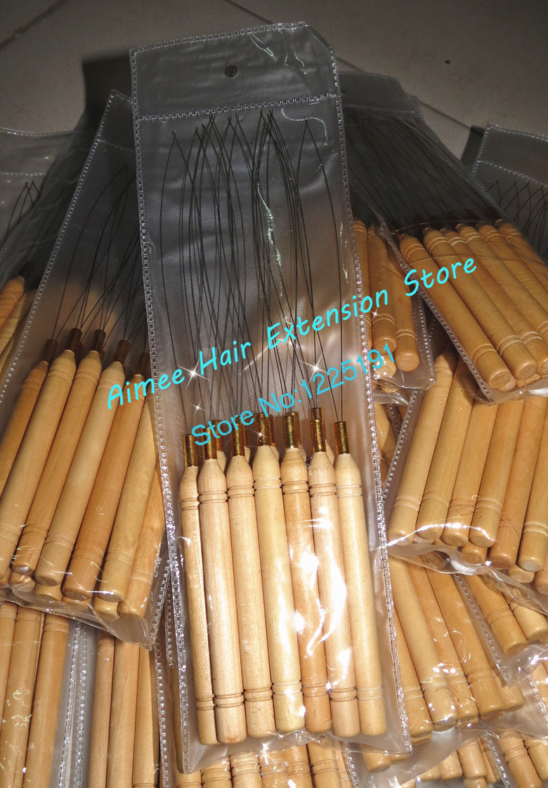12pcs Lot Wooden Handle Loop Pulling Hook Needle font b Hair b font font b Extensions