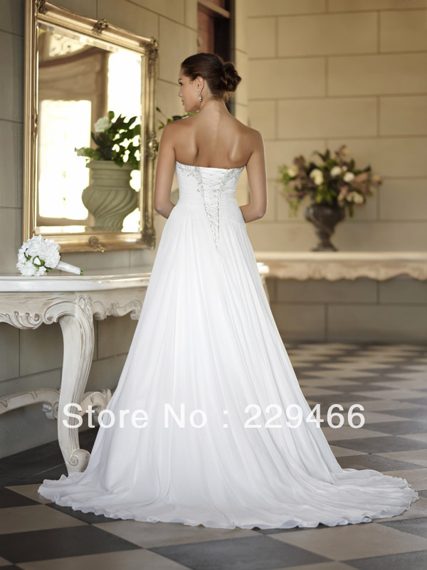 Beaded Cheap Stock Chiffon Beach China ball gown Elegant Backless Bridal Dress Plus Size 2015 a