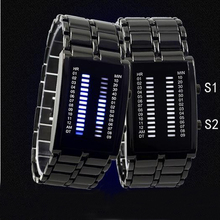 Hot Sale Black silver Lava LED Display Watch Iron Samurai Stainless Steel Watch For Men Sports