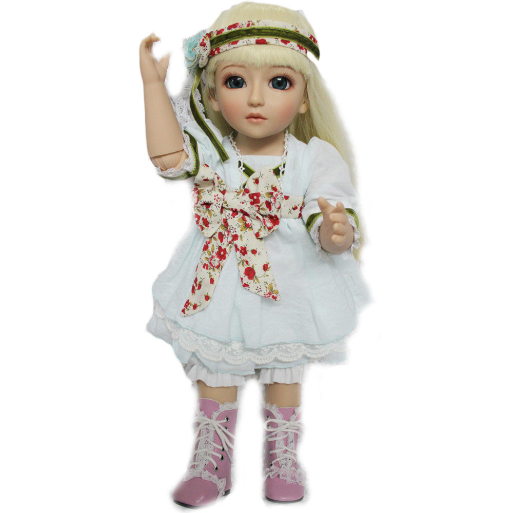 Sweet Cartoon Girl Doll with Clothes 18inch SD/BJD Ball Jointed Dolly Cream Long Hair for Kids Playhouse Toys Gift
