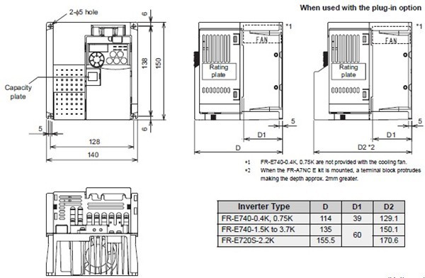FR-E740-0.4K-CHT dimensions
