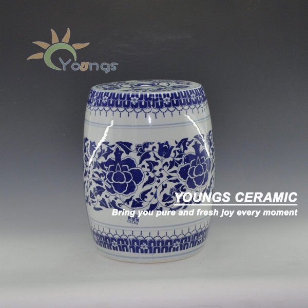 Oriental Blue and White Ceramic Garden Stool 14''