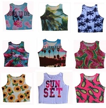 2015 New summer style womens crop tops palm tree and pineapple blusa sexy tank top cropped