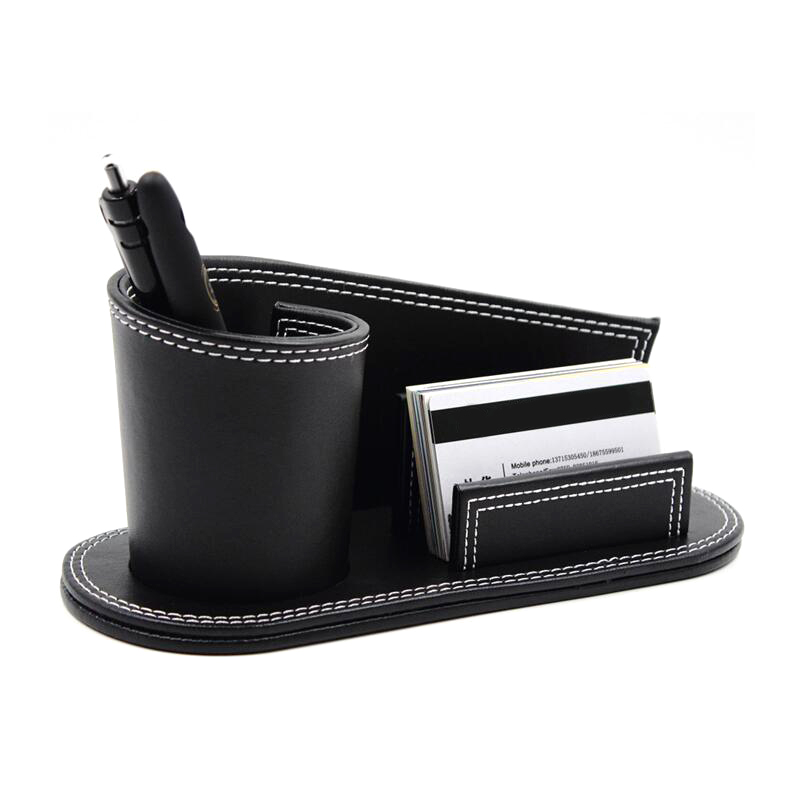 Name Card Holder Office Supplies Leather Round Pen Holder Pencils