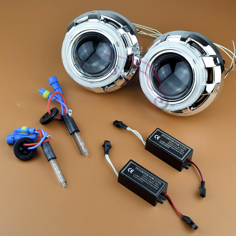 Car Styling HID BI-XENON Q5 KOITO Style Headlight Projector Lens+Angel Eyes+Xenon Bulb+Shrouds For H1 H4 H7 9005 9006 9004 9007