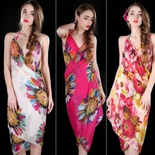 HotSwimsuit Cover Up Women kids Summer Beach Dress Beach Cover Up Bikini Wrap Negril Floral Print Crossed Beachwear Sarong Pareo