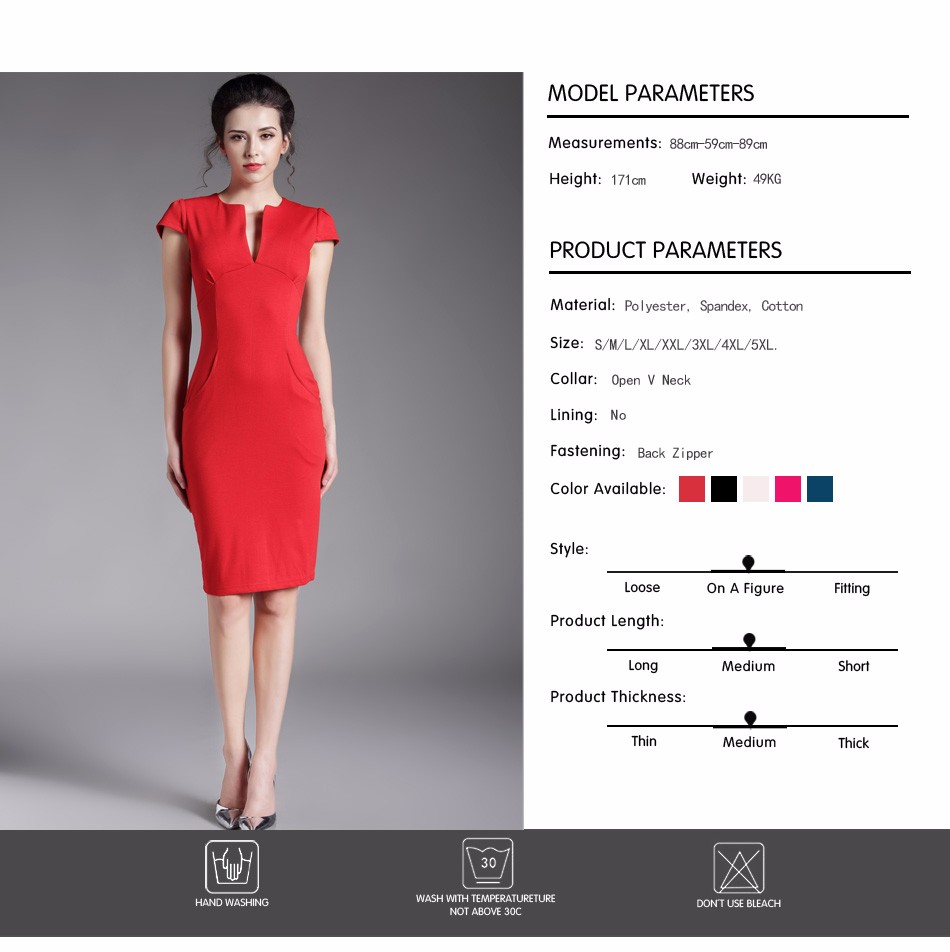 Spring Sexy Red Black Deep V Bodycon Bandage Business Work Office Party Pencil Sheath Vintage