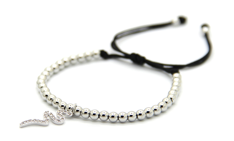 Ailatu Braiding Macrame Snake Charm Bracelet 4mm Stainless Steel Beads